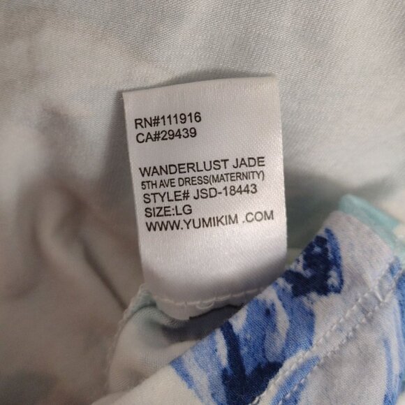 Yumi Kim Floral Maternity 5th Ave Dress L Wanderlust Jade Sky Blue Ruched Midi - Picture 7 of 11